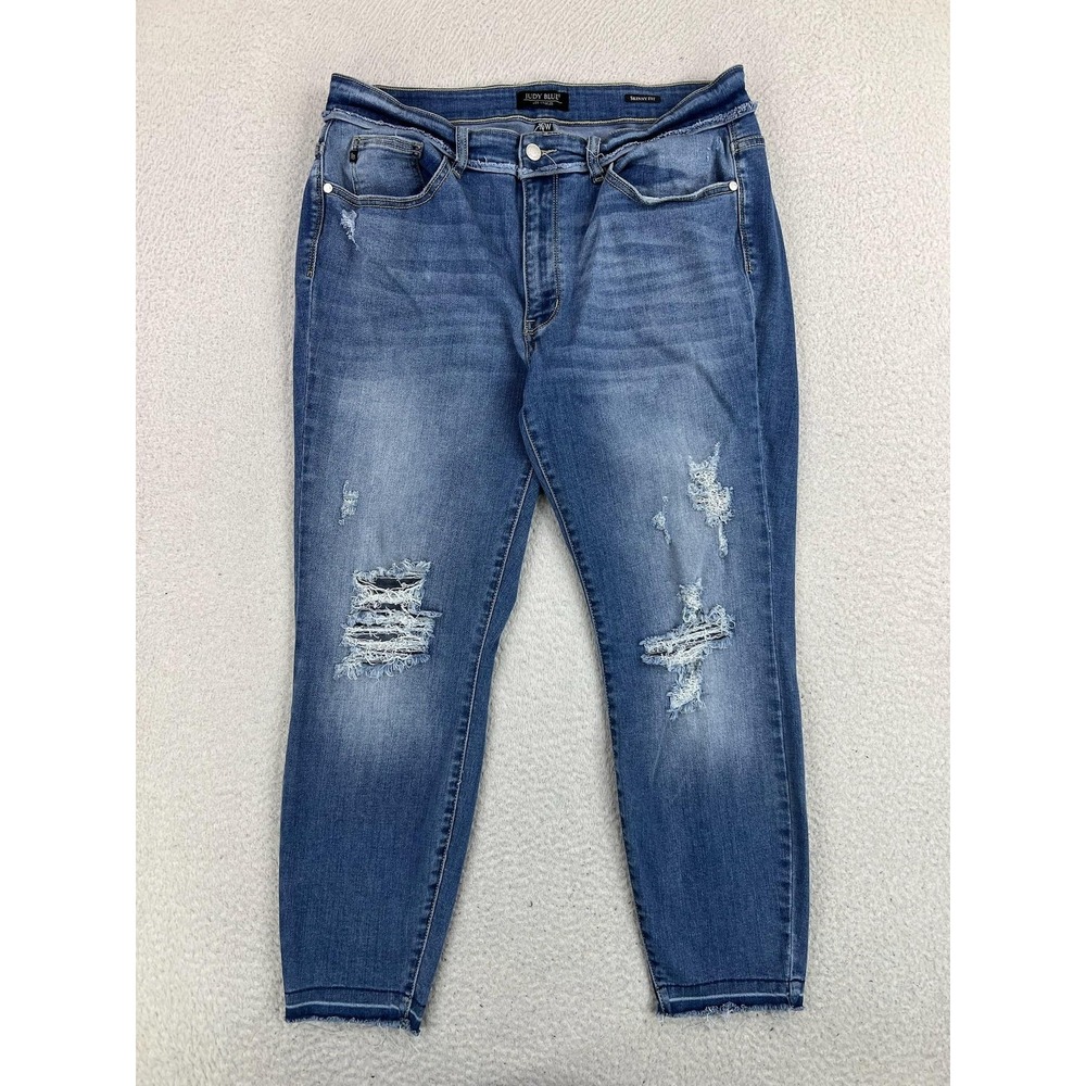 Judy Blue Skinny Jeans Womens 16W Blue Medium Wash High Rise Distressed Stretch